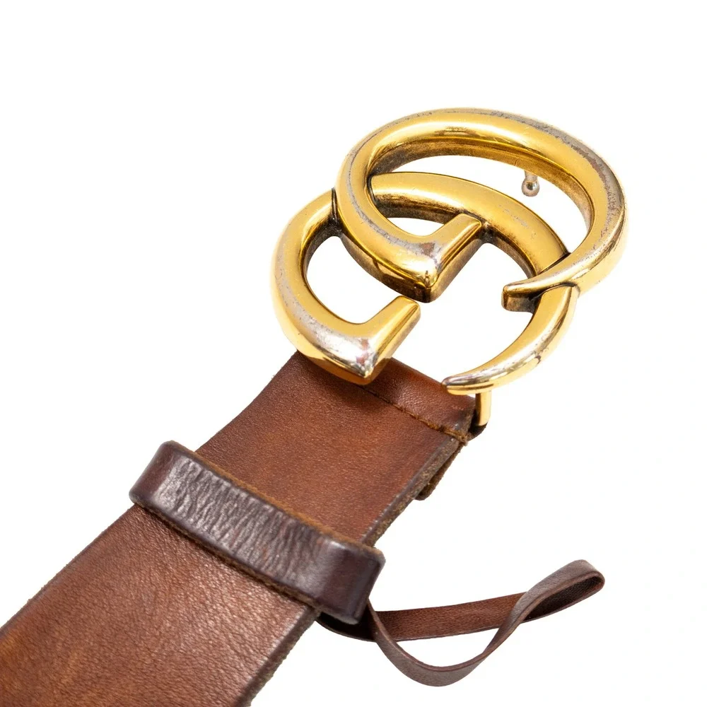 Gucci Interlocking GG Buckle Brown Leather Belt Gold Tone Size 105/42 Italy